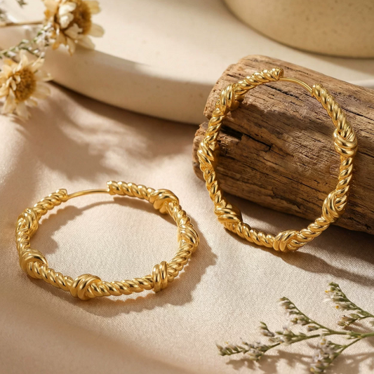 Chic Retro Twisted Hoop Earrings for Women - Slimming & Elegant Gold Tone