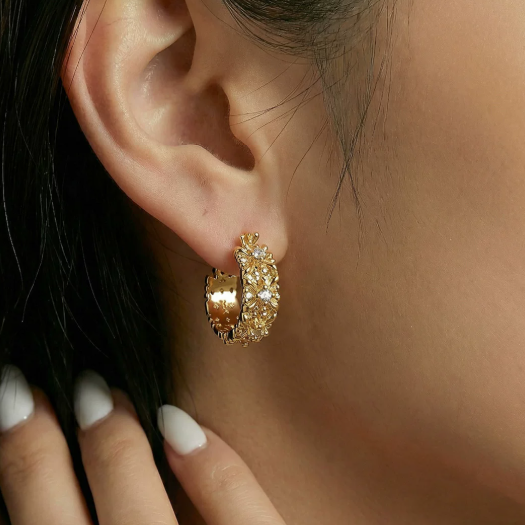Elegant Iris Ear Buckles - Retro Gold-Plated Hoops with High-Elasticity Zircon