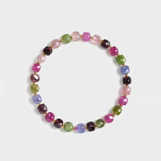 Minimalist Colorful Tourmaline Bracelet - Handcrafted Faceted Gemstone