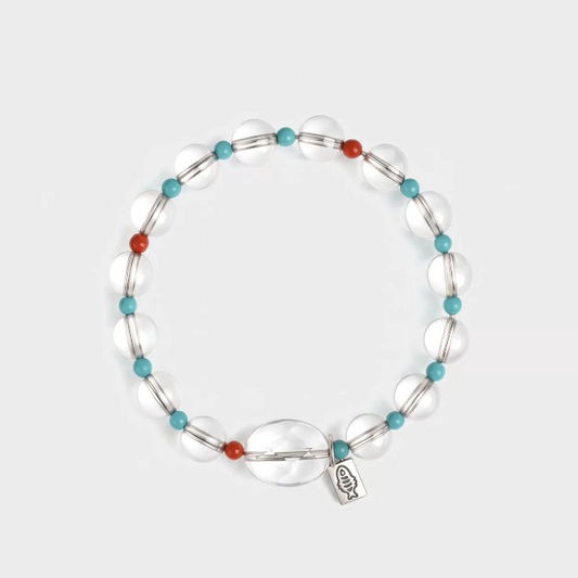 Serene Elegance: White Crystal & S925 Silver Contrast Beaded Bracelet