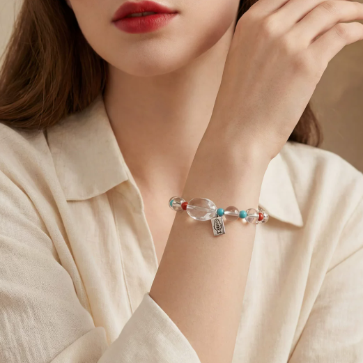 Serene Elegance: White Crystal & S925 Silver Contrast Beaded Bracelet