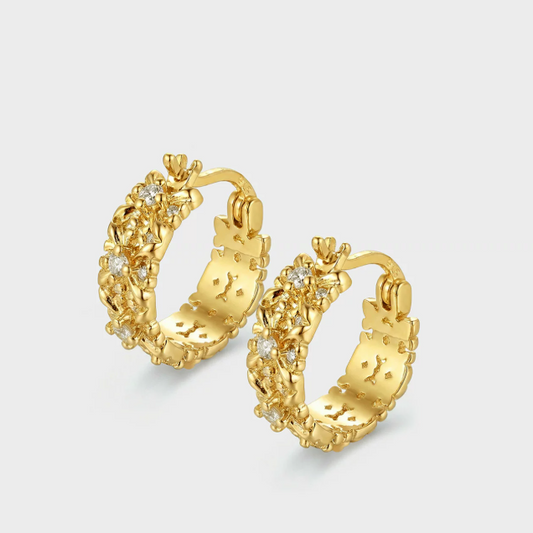 Elegant Iris Ear Buckles - Retro Gold-Plated Hoops with High-Elasticity Zircon