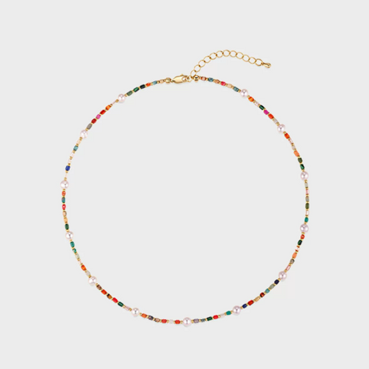 Vibrant Pearl & Colorful Bead Choker - Gold Plated Copper | Light Luxury Necklet
