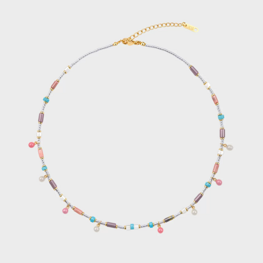Vibrant Pearl & Colorful Bead Choker - Gold Plated Copper | Light Luxury Necklet