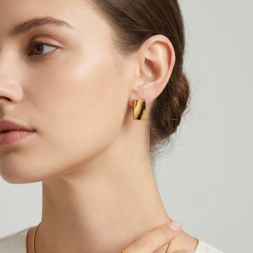 Geometric Gold Brick Studs - Sterling Silver Post | Everyday Luxury