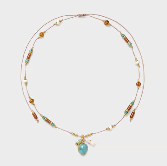Dainty Turquoise Stone Adjustable Necklace - Gold-Tone | Vacation Ready Jewelry