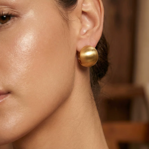 Artisan Brushed Sphere Ear Buckles - Gold Plated Copper | Unique Matte Finish