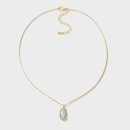 Serene Amazonite Pendant Necklace | Adjustable Gold Plated Choker | Minimalist Boho Collarbone Chain