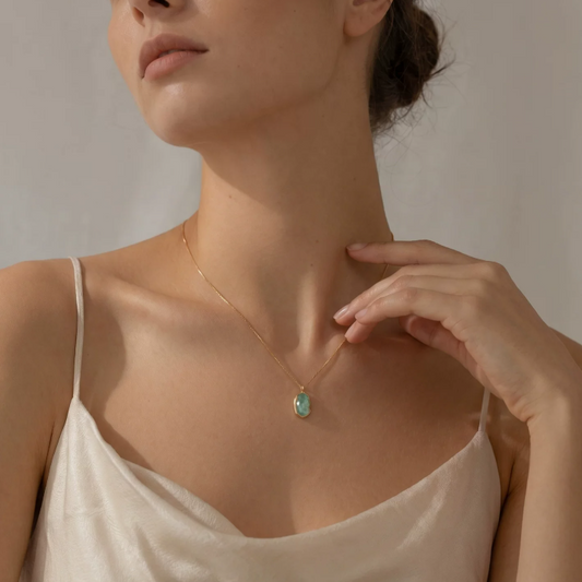 Serene Amazonite Pendant Necklace | Adjustable Gold Plated Choker | Minimalist Boho Collarbone Chain