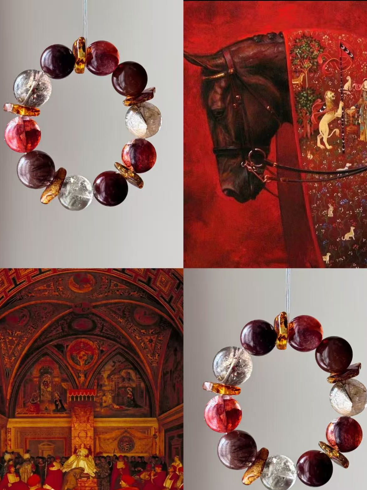 Handmade Red Hematoid Quartz Bracelet - Red Rabbit Fur & Flower Amber - New Year Prosperity Collection