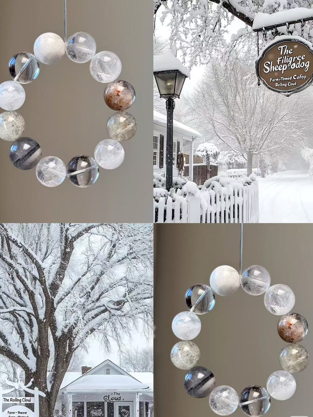 Handmade Snow Frost Rutilated Quartz Bracelet - Garden Phantom & Snowflake Quartz - Winter Warmth Collection